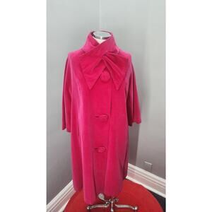 60s Vintage Marguerite Rubel Red Raspberry Velvet Swing Coat - L
